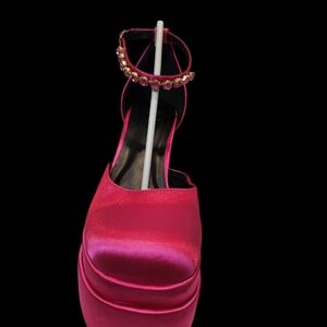 Pink Satin Platform Heels